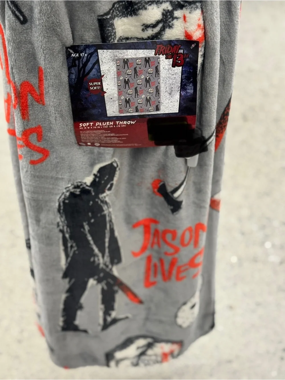 Friday the 13th Jason Lives Soft Plush Throw - Gray & Red